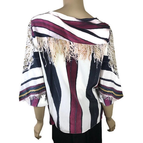 Figue Size S 'Aidia' Blouse Top Silk Red Blue White Elbow Sleeves - Picture 3 of 6